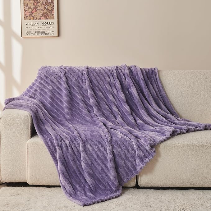 NEWCOSPLAY Fleece Ribbed Cozy Twin Blanket for Couch, Lavender, 60"x80" | Premium Silky Flannel Blanket, Soft Lightweight Fluffy Throw Blanket for Bed Sofa Decor, Gift for All Season Use