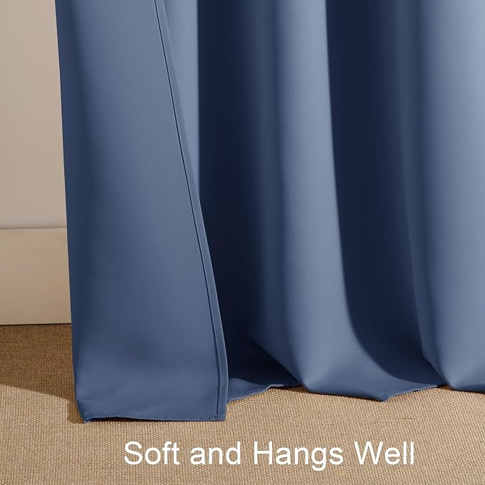 PONY DANCE Stone Blue Small Curtains for Bathroom Windows, Room Darkening Privcay Farmhouse Window Treatment for Cafe Basement,Curtains for Kitchen, W 42 x L 40, Set of 2