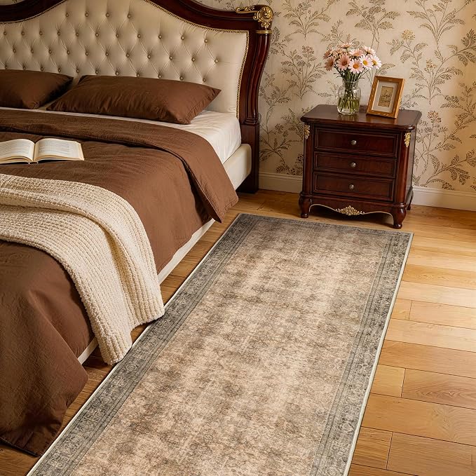 LIANLAM 2x6 Washable Area Rug, Vintage Boho Traditional Pattern, Non-Slip Stain Resistant Rug for Living Room Bedroom(2x6,Brown/Boho)
