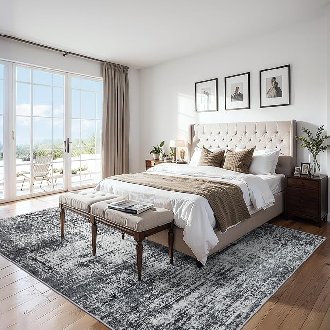 PLHXFR Area Rug Living Room: 5x7 Abstract Washable Carpet Dark Black | For Bedroom Dining Room Farmhouse Nursery Home,Machine washable,Non Slip,Large Soft Neutral,Stain Resistant, Indoor Floor