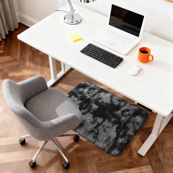 2x3 Small Rug for Bedroom Livingroom Mini Space Home Decor, Modern Indoor Shaggy Plush Fluffy Furry Fur Rugs Comfy Nursery Kids Room Floor Carpet, Tie-Dyed Black & Grey