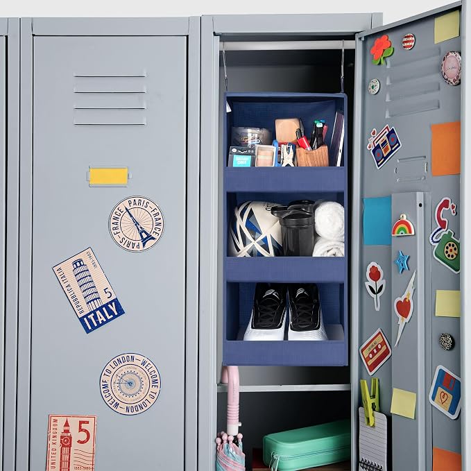 GRANNY SAYS 3-Shelf Hanging Closet Organizer, Foldable Storage, Navy | 33 lb Capacity, No-Sag Support, Keeps Clothes Neat, Folds Flat, Fits RV, Dorm & Small Closets, 2 Pack