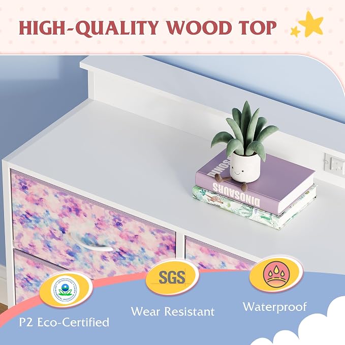 WLIVE Dresser TV Stand 9 Drawers, Fabric Chest LED Lights, Tie-dye | 9-drawer dresser TV stand fits 55in TV with RGB LED lights and charging station, fabric media console for living room