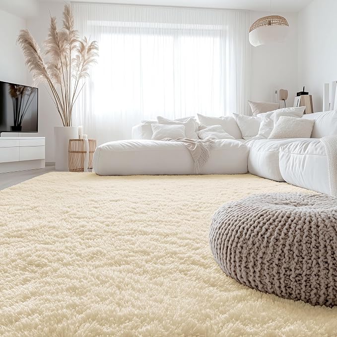 OLANLY 6x9 Machine Washable Large Area Rugs for Living Room, Bedroom, Soft Fluffy Shaggy Bedside Rug, Indoor Floor Carpet for Kids Girls and Boys, Dorms, Nursery, Home Decor Aesthetic, Cream