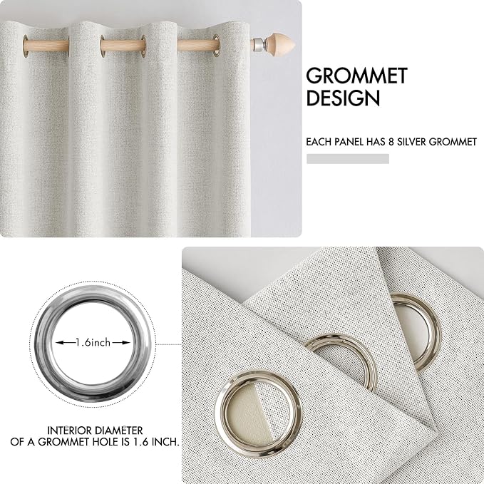 MIULEE 100% Blackout Linen Curtains for Bedroom 52x90 Inches Light Beige | Room Darkening, Light Blocking, Thermal Insulated, Grommet Top, Linen Textured, Window Curtains for Living Room, 2 Panels