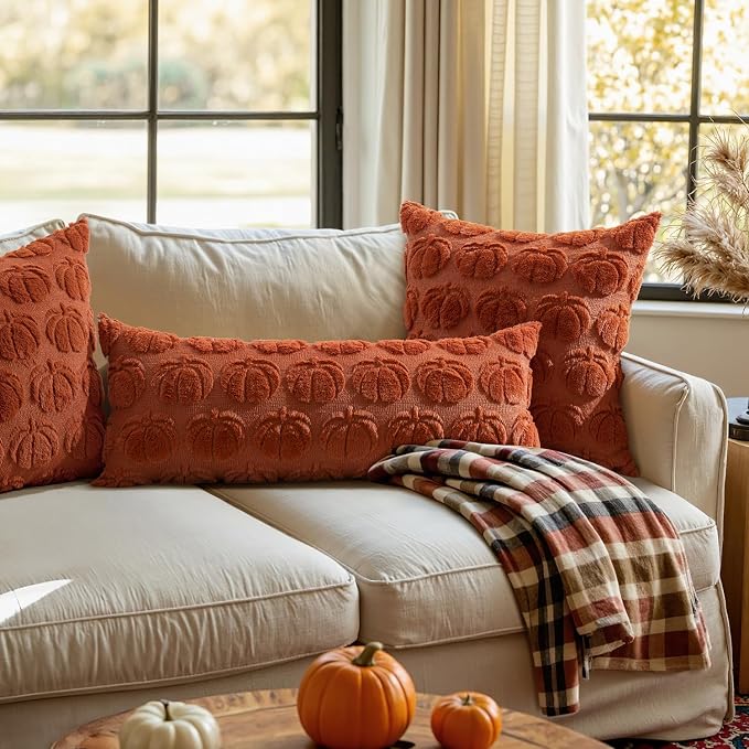 MIULEE Fall Pillow Cover Pumpkin Fall Decor Lumbar 14x36 Rust | Set of 2 Fall Decorations for Home, Plush Faux Fur Farmhouse Accent Pillowcase, Porch Sofa Couch Cushion Bed Livingroom