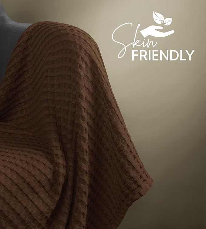 Utopia Bedding 100% Cotton Waffle Blanket Queen Size Brown, 90x90 Inch | Lightweight Breathable Cozy Summer Bed Blanket Home Decor Gift for Women and Men