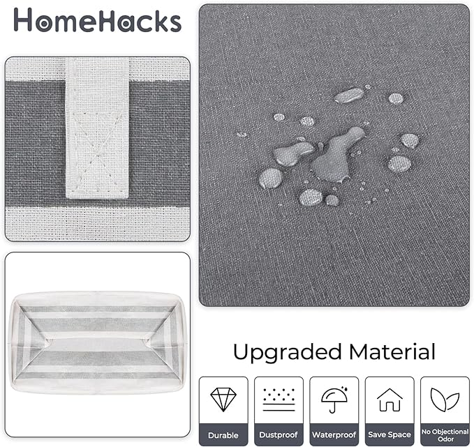 HomeHacks 2 Pack Large Laundry Baskets, Laundry Hampers Bags (Grey 100Lx2) | Waterproof, Freestanding, Collapsible Clothes Hamper with Reinforced Handles in Laundry Room, Dorm, Bathroom, Bedroom