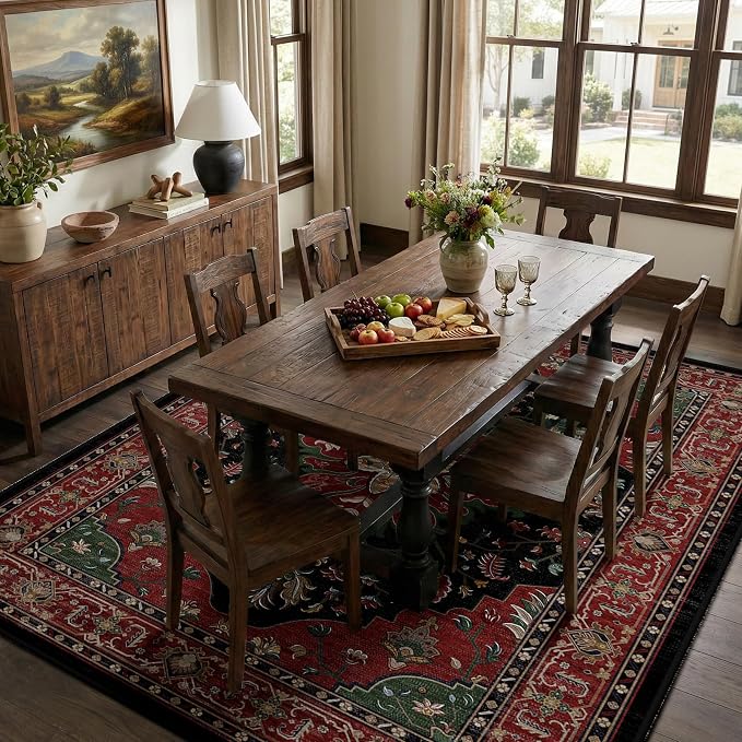 RELEANY Washable Area Rug, 8'x10', Red/Black | Non-Slip, Water Repellent, Pet Friendly, Easy to Clean, Vintage Floral Boho Decor for Living Room Bedroom Dining Room