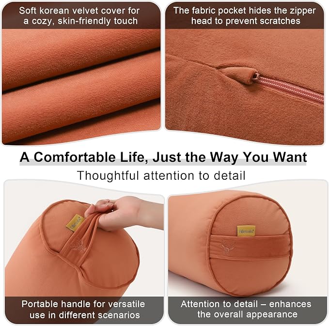 Body Pillow for Adults,Long Round Pillow,Big Cylindrical Pillow,Large Full Bolster Pillows for Side Sleepers (Amber Orange, 47.24"*7.87")
