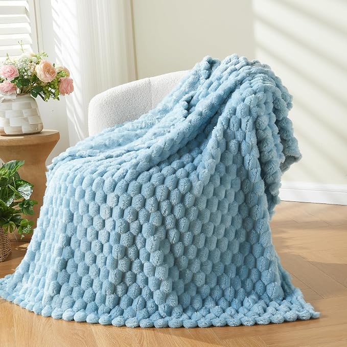 NEWCOSPLAY Fleece Clouds Cozy Queen Blanket for Couch, Blue, 90"x90" | Premium Silky Flannel Blanket, Soft Lightweight Fluffy Throw Blanket for Bed Sofa Decor, Gift for All Season Use