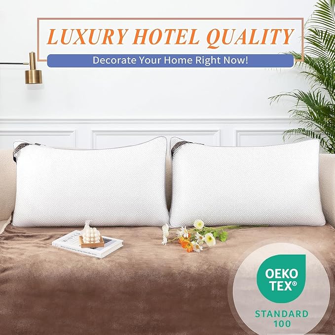MZOIMZO Luxury Comfy Hotel Collection Bed Pillows for Sleeping- Firm Standard Size Set of 2, Gusseted Cooling Side Mesh Design with Premium Down Alternative Filling for Back, Stomach or Side Sleepers
