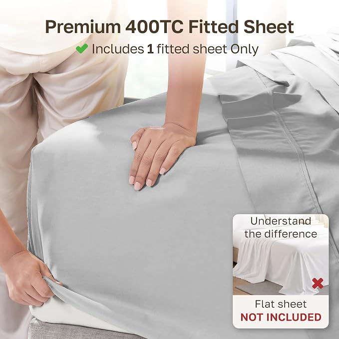 California Design Den 100% Cotton Sateen Cali King Fitted Sheet, Grey Light | 400 Thread Count Backed by Good Housekeeping Seal, 16" Deep Pocket, All-Around Elastic, No-Pop Fit, Durable, OEKO-TEX