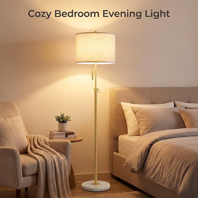 Qingmiao Gold Floor Lamps for Living Room, 55"-67" Height Adjustable Modern Tall Lamp, 3-Way Dimmable Standing Lamp for Bedroom Office Reading Corner Home Decor, New House Warming Gifts