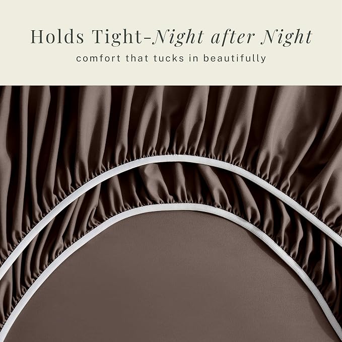 Hearth & Harbor Extra Deep Pocket Queen Sheets Sets - Fits Mattress 18-24 Inches Deep - Extra Deep Pocket Sheets - 6 Piece Queen Size - Brown
