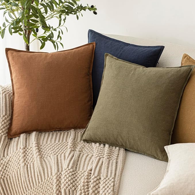 Foindtower Linen Solid Decorative Throw Pillow Covers 16x16 Orange Brown | Pack of 2 Boho Farmhouse Morden Pillowcase,Accent Neutral Cushion Covers,Home Decor for Chair Couch Sofa Bedroom Living Room