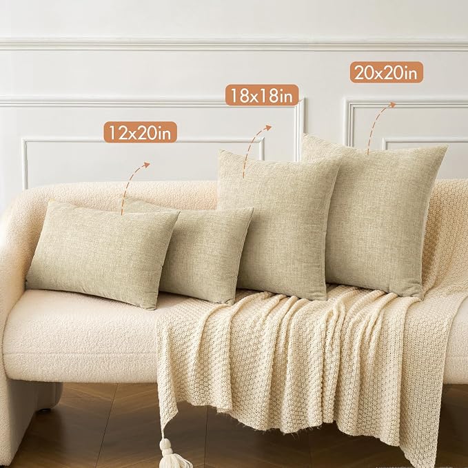 MIULEE Soft Chenille Throw Pillow Covers Beige 16x16 Inch Pack of 2 | Modern Home Decor, Classic Decorative Pillows, Solid Dyed Cases, Boho Couch Cushion Covers for Sofa Bed Living Room