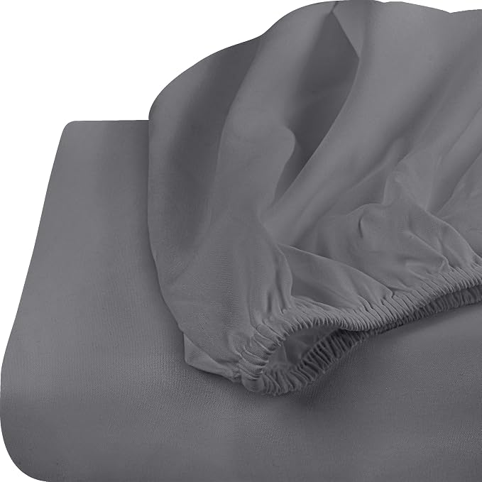 Pack of 6 Full Fitted Sheet, Fits Up to 16 Inch Deep Pocket, Grey | Hotel Comfort, Cooling & Breathable Cotton like Polyester, Easy Fit, Wrinkle & Fade Resistant, Snug Fit, Easy Care, Oeko-Tex