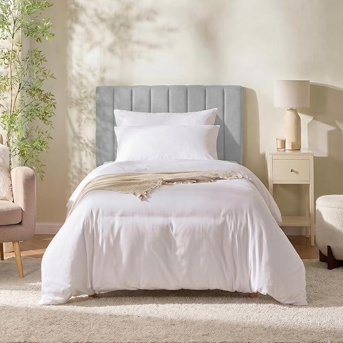 Nestl Upholstered Twin Headboard - Easy Assemble Channel Stitched Headboard Twin Size - Wall Mounted Headboards with 3D Soundproof Wall Panels Peel & Stick Floating Headboards, Silver