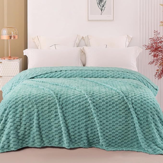 Exclusivo Mezcla 3D Fleece Twin Size Blanket for Bed, Celadon | Extra Soft Fuzzy Plush Lightweight Bed Blankets, Cozy Fluffy Decorative Blankets for All Seasons, 60x80 Inches