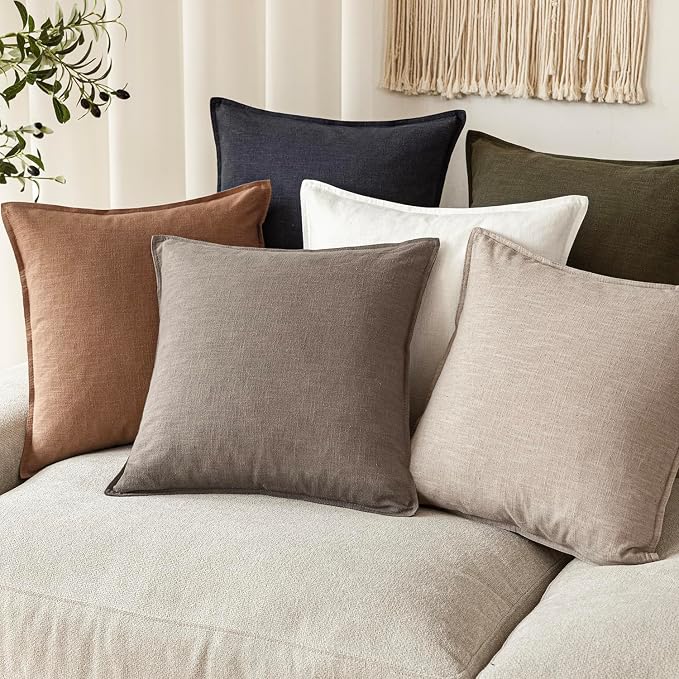 Foindtower Linen Solid Decorative Throw Pillow Covers 26x26 Inch Brown Tan | Boho Farmhouse Morden Pillowcase,Pack of 2 Soft Accent Cushion Covers,Rustic Home Decor for Chair Couch Bedroom Living Room