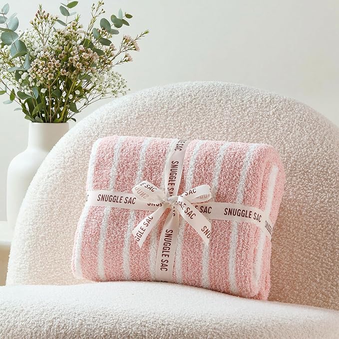 Snuggle Sac Bedding Blanket, Pink, Twin Size 60x80 | Ultra Soft, Warm Cozy Knit Fuzzy, For Sofa, Bed, Living Room