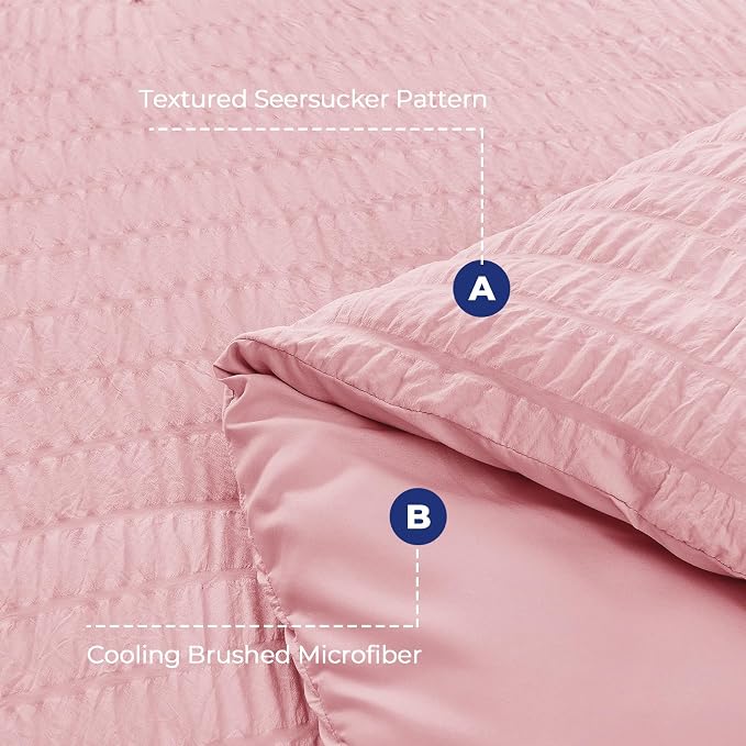 HYMOKEGE Pink Oversized King Comforter Set Seersucker 7 Pieces, All Season Luxury Bed in a Bag for Bedroom, Bedding Set with Comforter, Sheets, Pillowcases & Shams