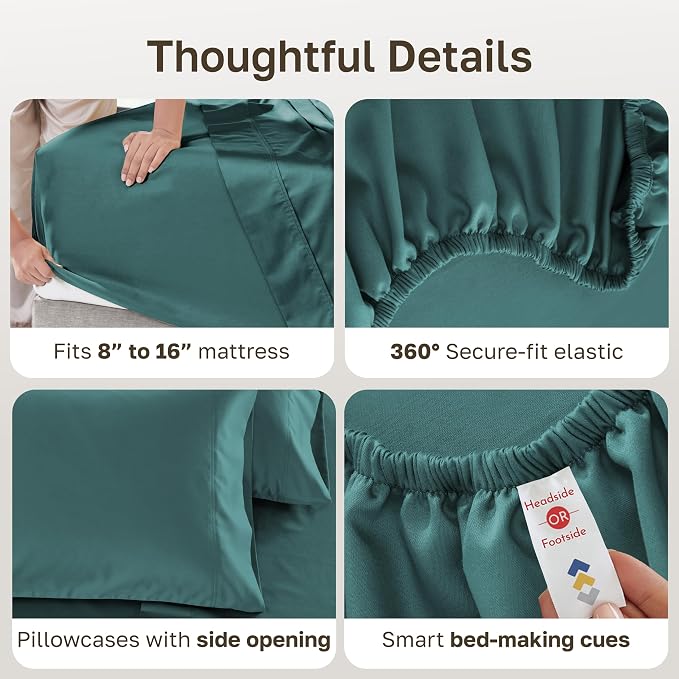 California Design Den Luxury 600 Thread Count Full Size Sheet Sets, Teal | 100% Cotton Sateen Backed by Good Housekeeping Seal, Soft & Smooth, 16" Deep Pocket, All-Around Elastic, Durable, Easy Care