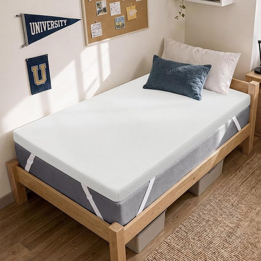Czpalo 3 Inch Twin XL Cooling Gel Memory Foam Mattress Topper | CertiPUR-US certified. Removable & machine washable cover with adjustable straps. Non-slip mesh bottom.