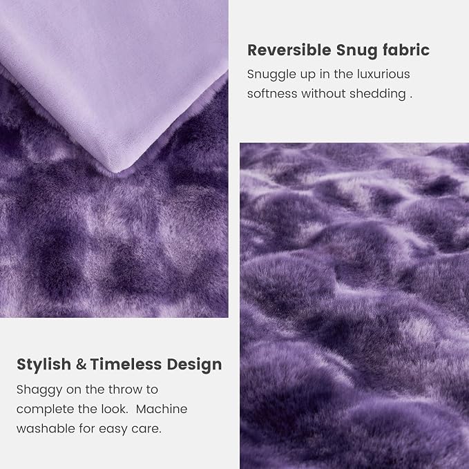 Cozy Bliss Faux Fur Throw Blanket for Couch, Fuzzy Soft Plush Thick Bubble Blanket for Sofa Bedroom Living Room, 50 * 60 Inches Tie-dye Purple