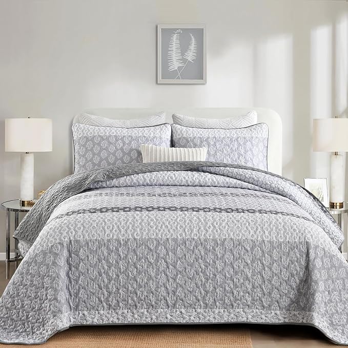 Cottolester Boho Full Quilt Bedding Set,Teal Striped Lightweight Bedspread | Soft Microfiber Coverlet,Breathable All-Season,Machine Washable,3-Piece Set,Fits King 90"x78",Cozy Essential for Men Women