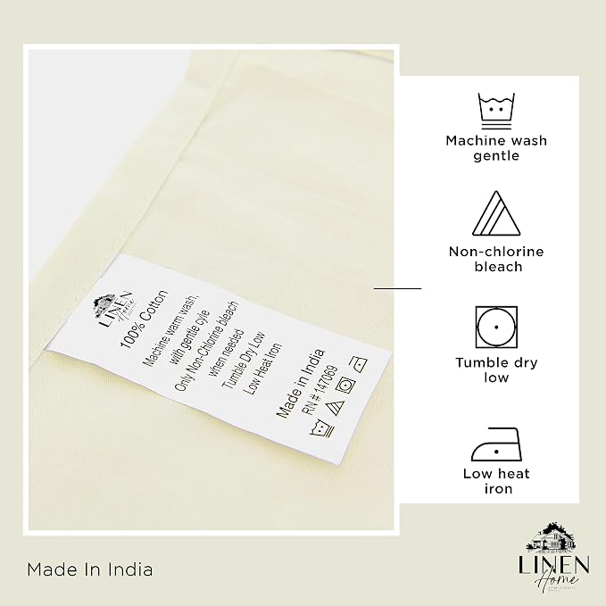 Linen Home 100% Cotton Percale Sheets Full Size, Cream, Deep Pocket, 4 Pieces Set - 1 Flat, 1 Deep Pocket Fitted Sheet and 2 Pillowcases, Crisp Cool and Strong Bed Linen