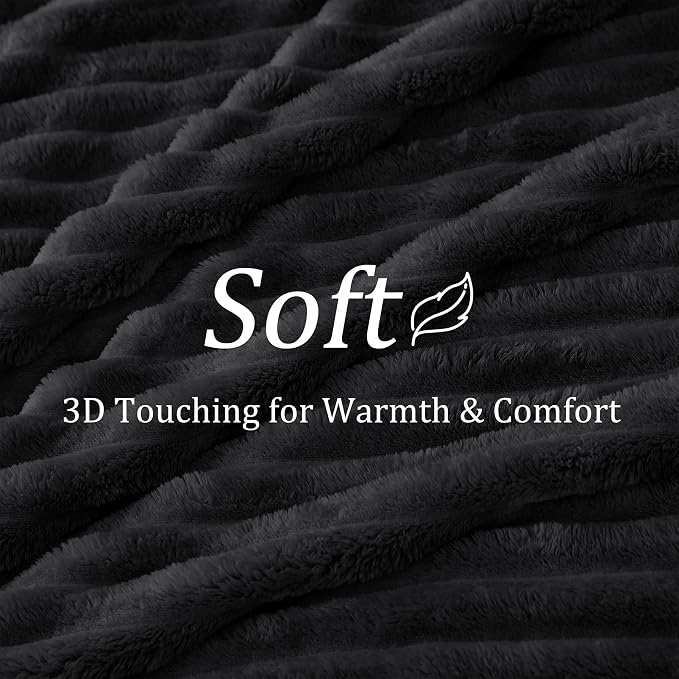 BEDELITE Ribbe Blankets Queen Size for Bed, Black, 90"x90" | Ultra-Soft Plush Fleece, Warm Yet Lightweight, Ribbed Texture, Home Decor, Machine Washable, Giftable, All-Season Use