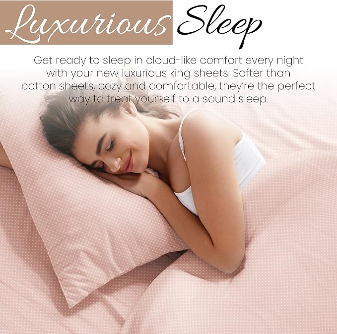 Linen Market 4 Piece King Sheet Set - Breathable, Double-Brushed Patterned Cooling Sheets – Oeko-TEX Certified Ultra Soft & Wrinkle-Free 16" Deep-Pocket King Sheets - Easy Care My Heart Pink
