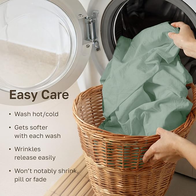 Soft Natural 100% Cotton Sateen Twin Bed Sheet Set, 3 Pc Set, Frosty Green | Backed by Good Housekeeping Seal, Light & Breathable For Hot Sleepers, All-Around Elastic, Durable, Easy Care