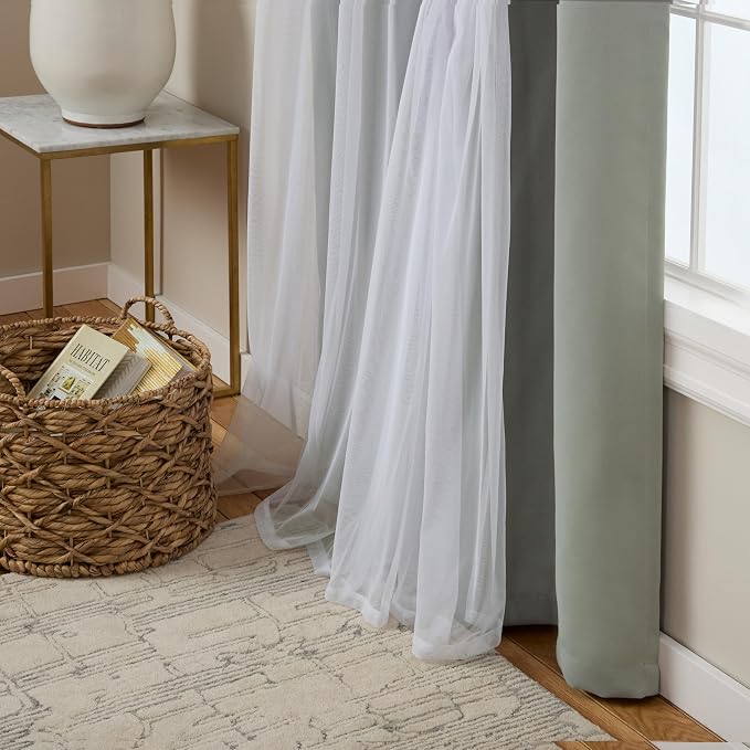 TOWN & COUNTRY LUXE Talia Double Layer Indoor Curtains, Sheer and Room Darkening Blackout, Grommet Top, Energy Efficient, 2-Pack Set, 52"x84", Soft Grey