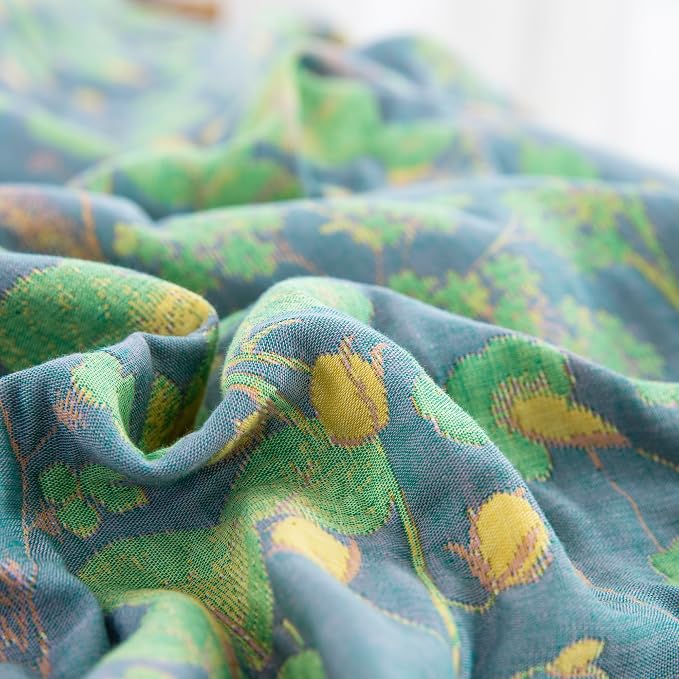100% Cotton Muslin Botanical Blanket Jacquard Floral Plants Pattern Quilt, Soft Bed Cover Lightweight Breathable Gauzy Reversible Bedspread Coverlet Full/Queen(78"x94"), No Pillow Sham