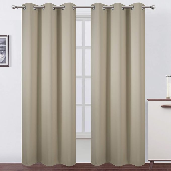Beige Blackout Curtains/42 x 84 Inch/Set of 2 Panels Room Darkening Curtains for Bedroom