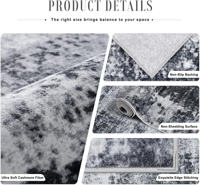 2x6 Washable Runner Rug：Modern Abstract Soft Carpet Dark Black | For Hallway, Bedroom, Kitchen, Laundry, Bathroom,Door Mat,Modern Abstract,Machine washable,Non-Slip,Stain Resistant,Indoor