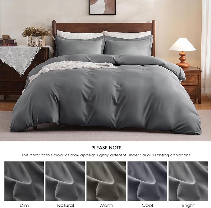 FreshCulture Duvet Cover King Size - 3 Pieces Microfiber Duvet Cover Set with Zipper Closure - Lightweight & Easy Care - 1 Comforter Cover & 2 Pillow Shams - Comforter Not Included (Dark Grey)