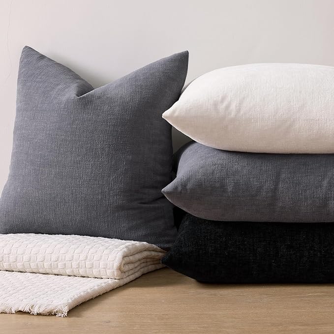 MIULEE Grey Chenille Couch Throw Pillow Covers, 18x18 | Set of 2, Soft Farmhouse Modern Home Decor, Decorative Pillowcases for Sofa Living Room Bed