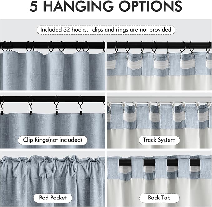 MIULEE 100% Blackout Back Tab Pleat Linen Curtains 50" Wx72 L,Chambray Blue | 2 Panels,Thick Faux Linen,Floor to Ceiling,with Hooks,for Bedroom Living Room,Black Out,Room Darkening