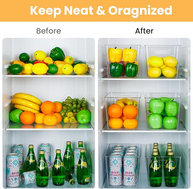 YIHONG 8 Pack Clear Storage Bins, Pantry Organizer Bins with Handle, XL | Plastic Bins, Pantry Storage Containers for Kitchen, Freezer, Cabinet, Closet, Bathroom, Under Sink Organizers and Storage