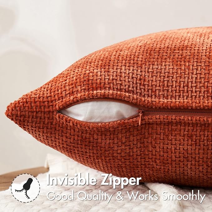 MIULEE Fall Decorative Couch Throw Pillow Covers 20x20 Burnt Orange 2 Pack | Modern Boho Accent, Soft Chenille Pillow Covers, Farmhouse Cushion Cases for Home Decor Bed Sofa Living Room