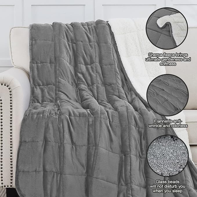 yescool Weighted Blanket for Adults (15 lbs, 60" x 80", Light Gray) Heavy Blanket for Sleeping Perfect for 140-160 lbs, Queen Size Breathable Blanket with Premium Glass Bead, Machine Washable