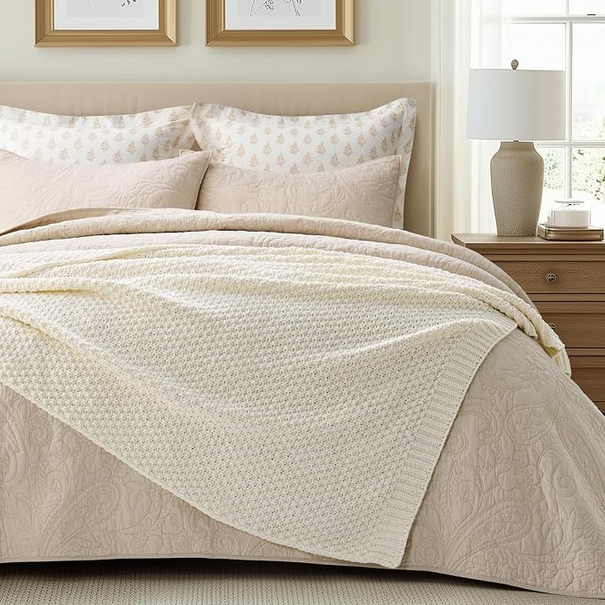 EVERGRACEHOME Chunky Chenille Knit Throw Blanket, 50 x 60, Ivory White | Sculpted Moss Stitch, Chic Modern Farmhouse, All-Season Warmth, OEKO-TEX® Certified, Elegant Blanket for Couch, Bed, Sofa