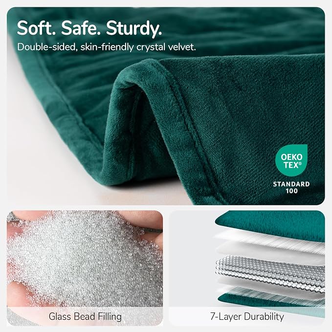 Weighted Blanket for Adults, 10 lbs, 60" x 78" washable Blankets, Green | Soft Queen Size Heavy Blanket, Large Weighted Blankets with Glass Beads for Stress Relief and Sleep Promotion