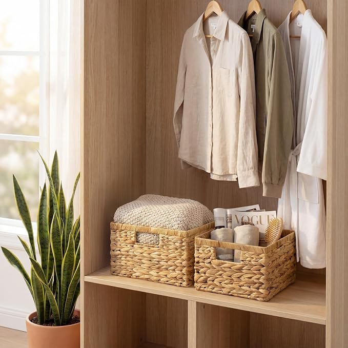 StorageWorks Wicker Baskets for Storage, Wicker Storage Baskets, 2-Pack | Water Hyacinth Storage Baskets for Organizing,Wicker Storage Baskets for Shelves,Decorative Baskets,Woven Baskets for Storage
