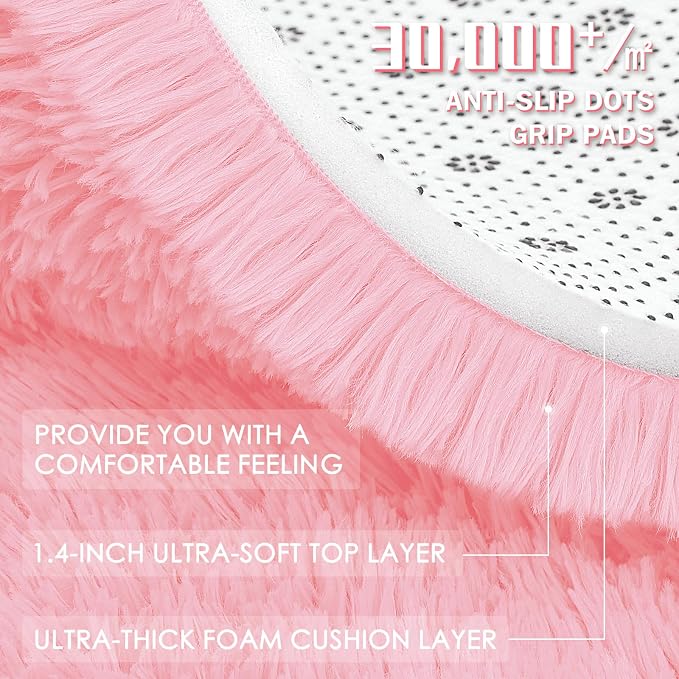 OLANLY 2x8 Machine Washable Runner Rugs for Hallway, Soft Fluffy Shaggy Bedside Rugs for Bedroom, Living Room, Indoor Floor Carpet for Kids Girls and Boys, Nursery Rooms, Home Decor Aesthetic, Pink