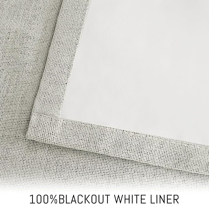 Yakamok Cream Linen Textured Curtains 90 Inches Long for Living Room | 100% Blackout Curtains,Room Darkening Curtains,Thermal Grommet Bedroom Curtain 2 Panels with Greyish White Liner,52W x 90L